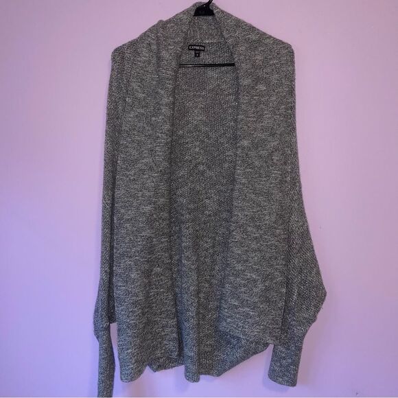 Express S Wool Blend Gray Sweater Cardigan Metallic Open Front - Picture 1 of 9